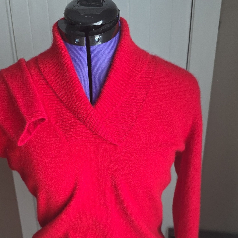 Vibrant Red V-Neck Sweater for Women